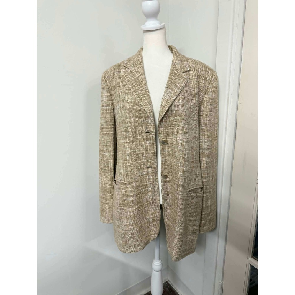 Austin Reed Womens 14 Tan 100 Silk Basketweave Summer Blazer Jacket Professional